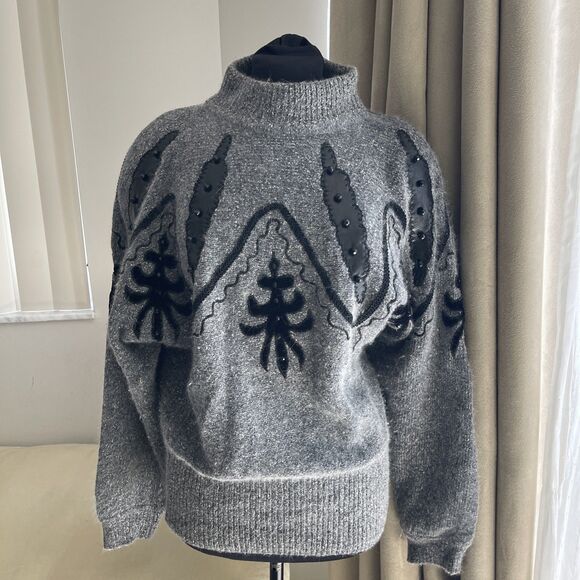 Sweaters - Vintage Tamblyn Silk Angora Knit Sweater Lizard Skin Appliqué Beads  Knit M
